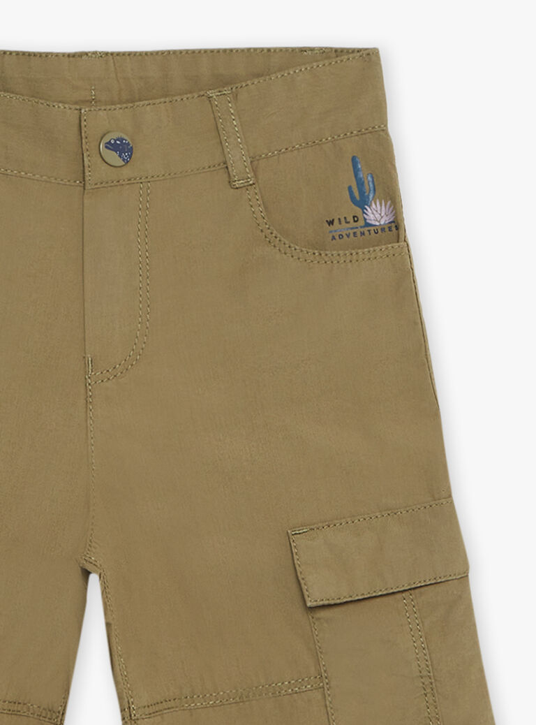 Bermuda cargo kaki clair en popeline craquante