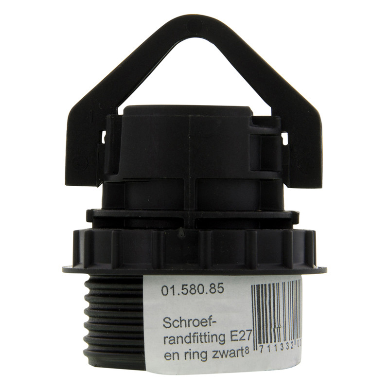 Schroefrandfitting E27 met ring Zwart