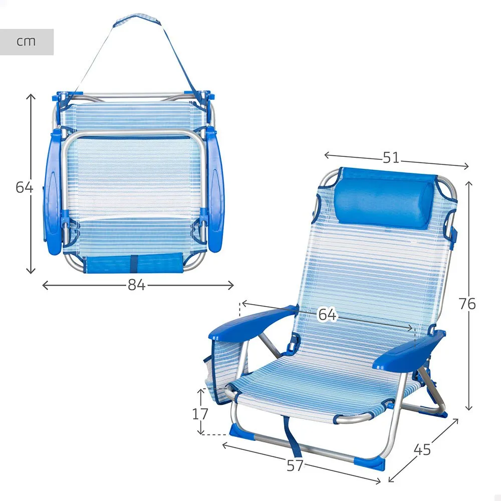 Aktive 62671 Niedriger faltbarer Mehrpositionsstuhl aus Aluminium