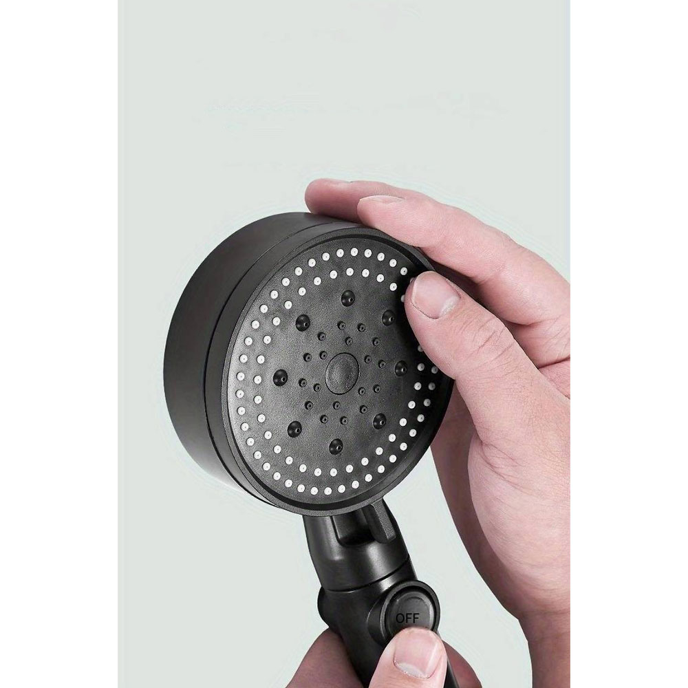 Universal Duschkopf Hand Brause Massage Düse mit 5 Strahlmodi   On/Off Knopf - Schwarz