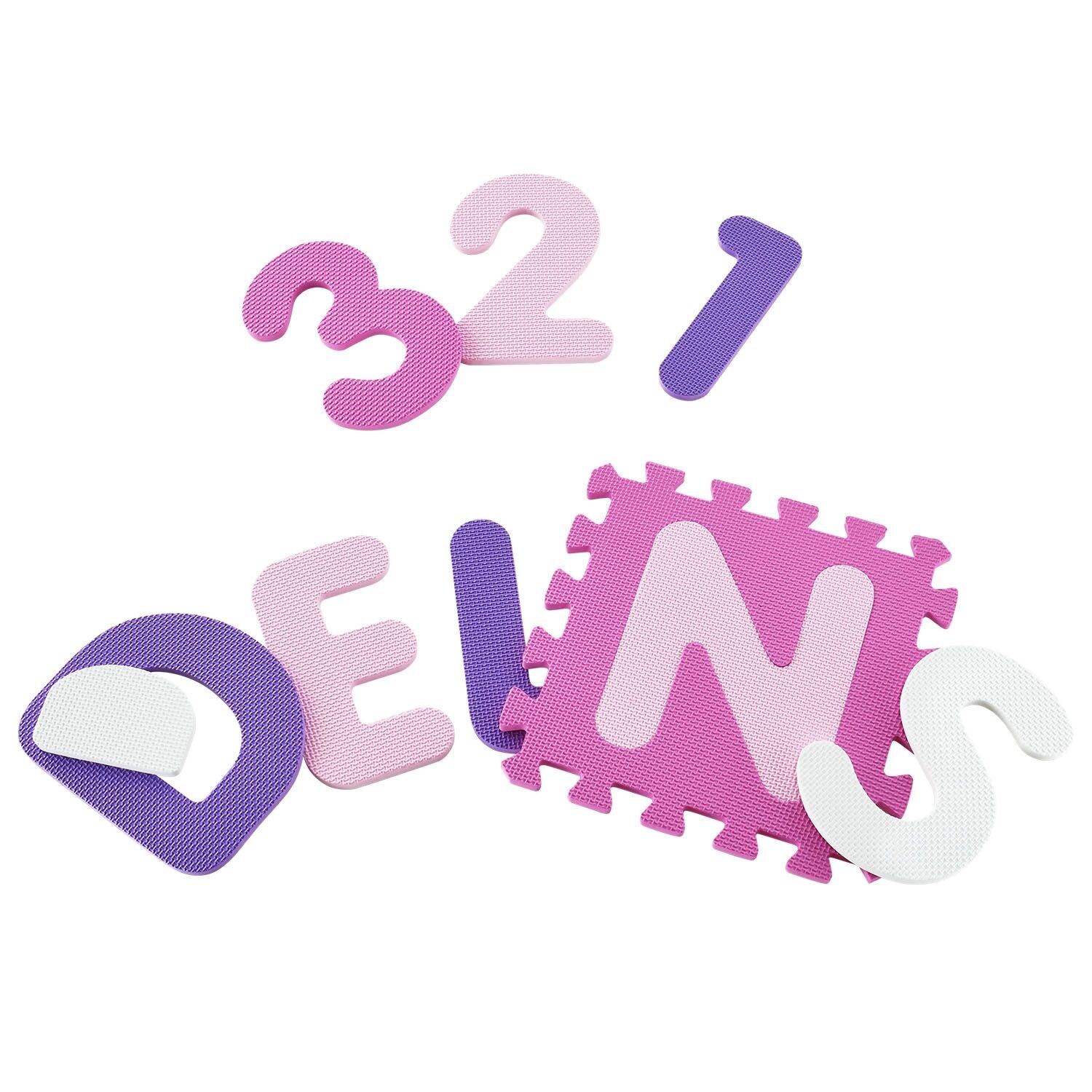 Juskys Kinder Puzzlematte Juna 36 Teile mit Buchstaben & Zahlen - rutschfest – rosa für Mädchen