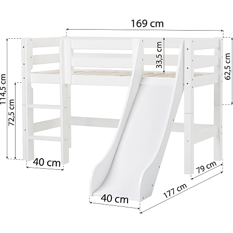 Hoppekids ECO Luxury halvhøj seng med rutsjebane og skrå stige 70x160 cm