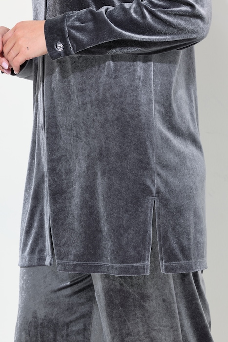 Samtbluse, längere A-Linie, Langarm