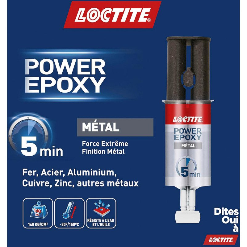 Colle Power Epoxy Loctite, couleur métal  - Tube de 25 ml
