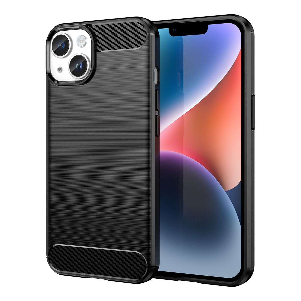 Hülle Handy Schutz für Apple iPhone 15 Plus Case Cover Tasche Etui Carbon Bumper