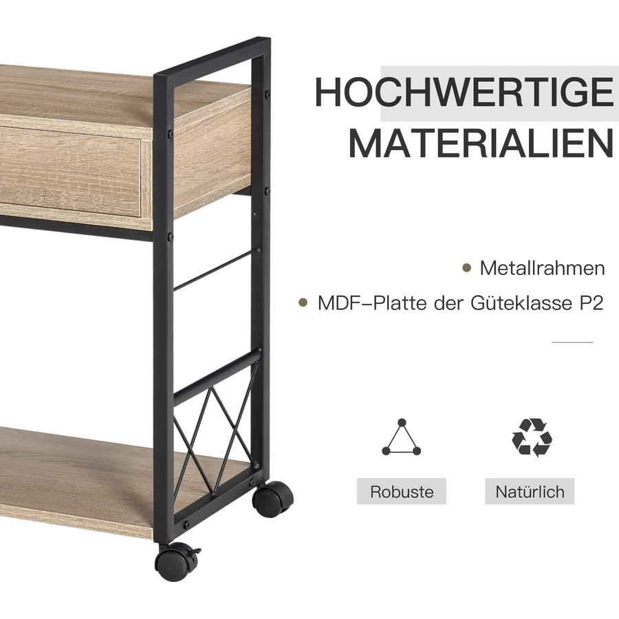HOMCOM Mobiler Beistelltisch mit Schublade Eiche