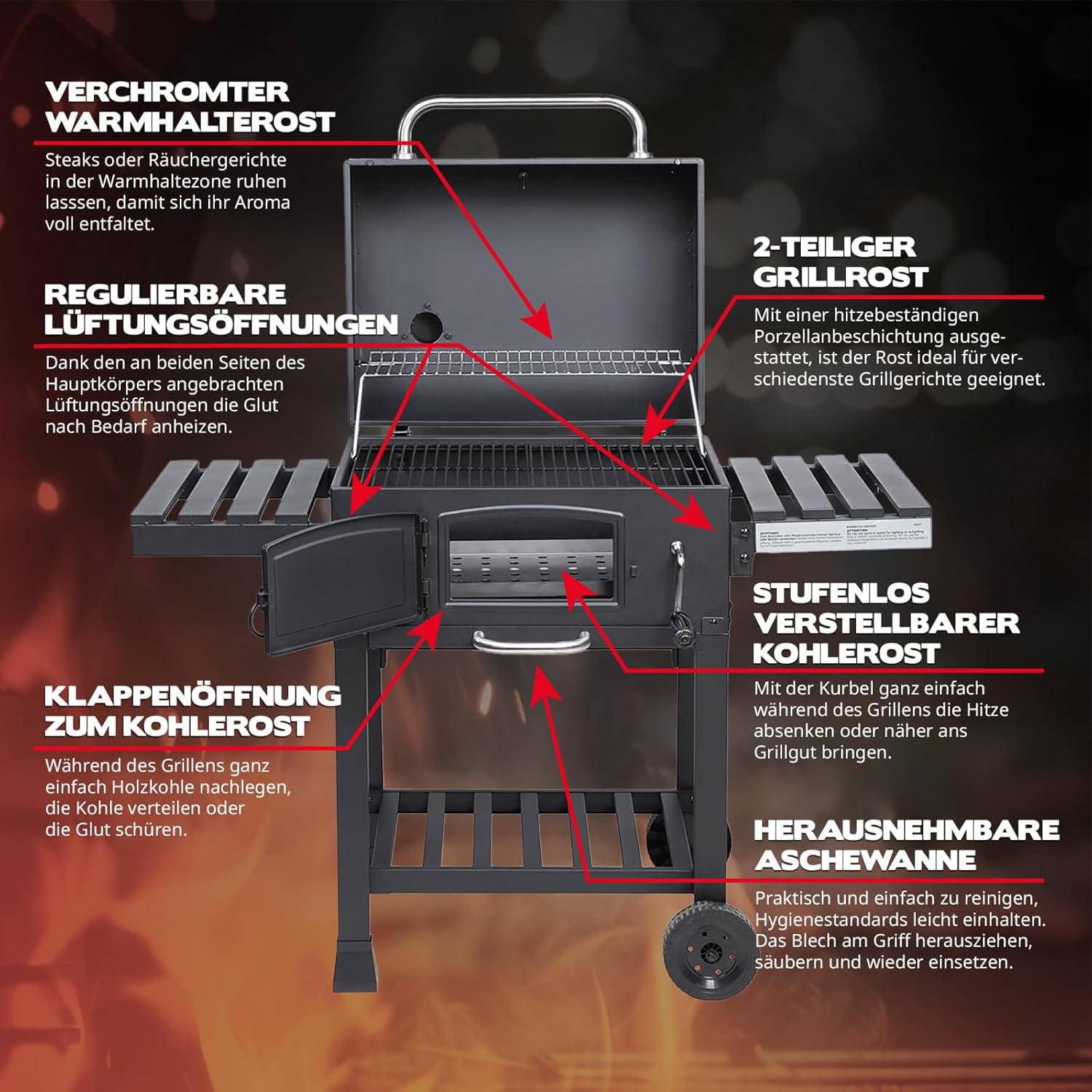 TAINO HERO XL BBQ Smoker GRILLWAGEN Holzkohle Grill Grillkamin Standgrill Räucherofen Zubehör