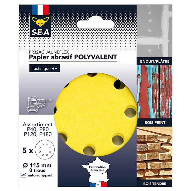 Papier abrasif corindon ø115 mm grain 40/80/120, lot de 5