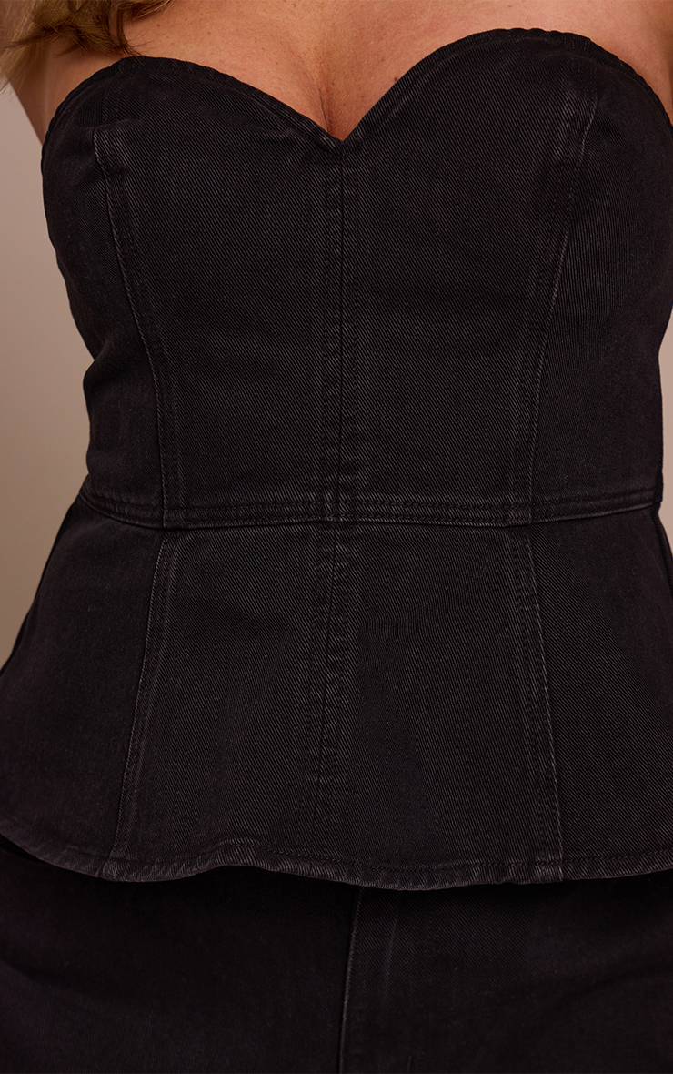 Noir Top En Denim À Basque Col Cœur Shape