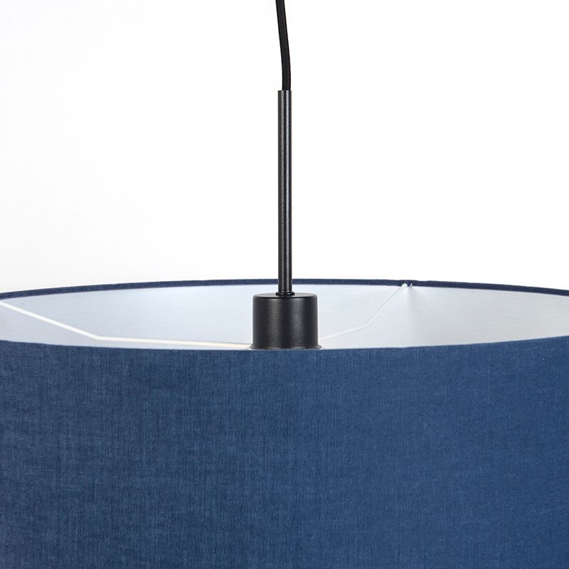 Moderne hanglamp zwart met antiek blauwe kap 50 cm - Combi 1
