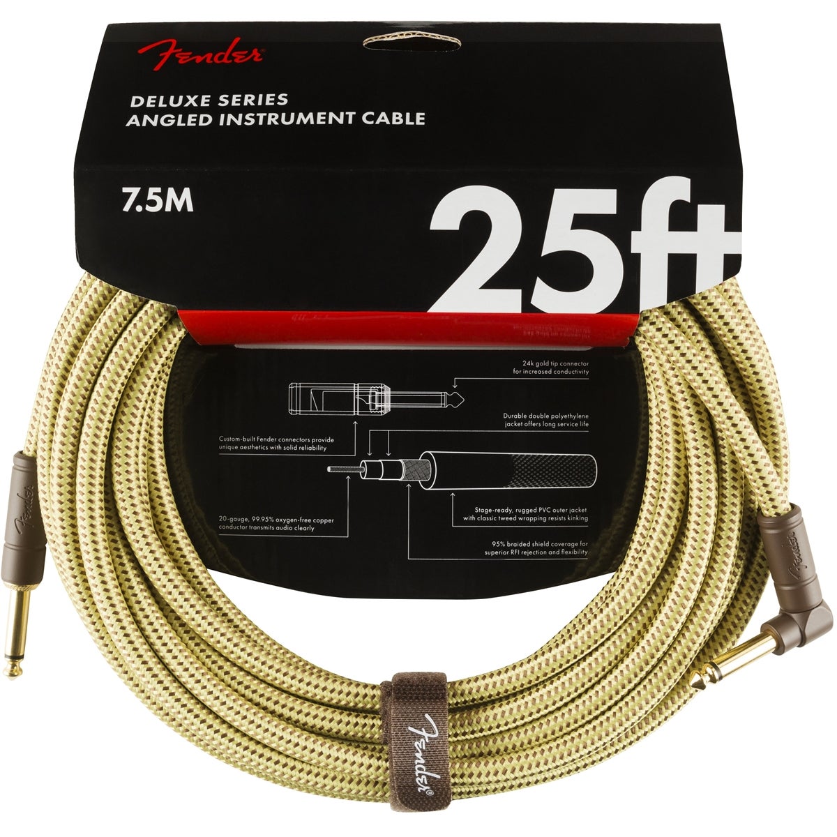 Fender Deluxe Cables instrumentkabel 7.5m geel recht+haaks