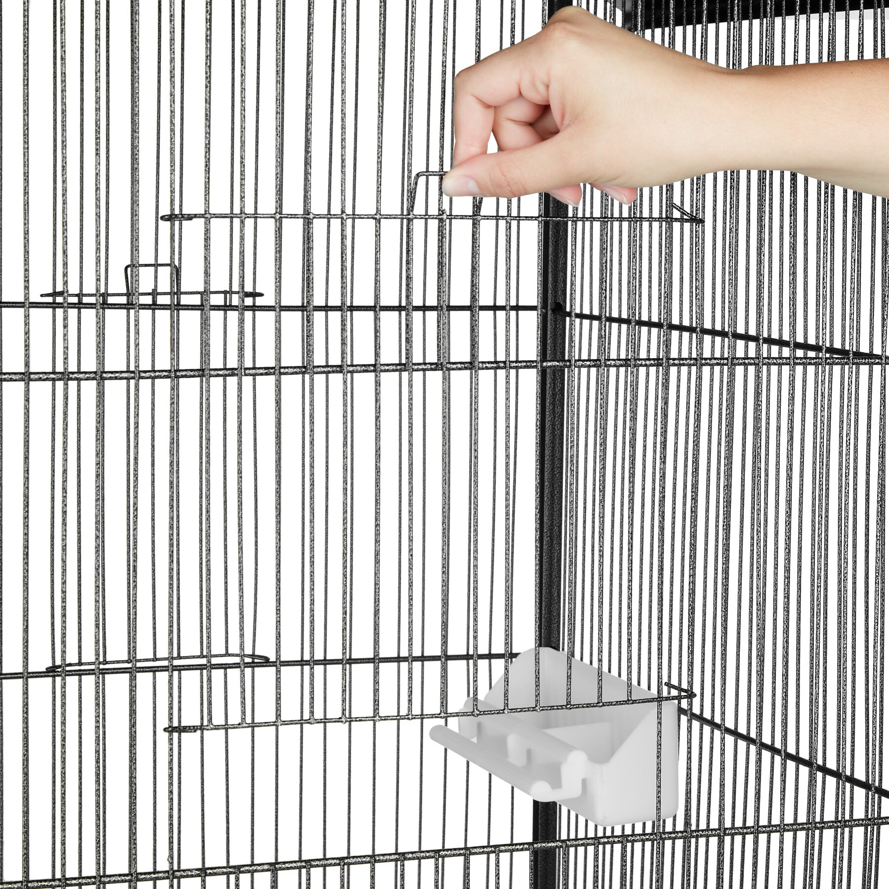 tectake® Vogelkäfig, in Hammerschlagoptik, 2 Schiebeöffnungen und geringer Gitterabstand, 52 x 52 x 162 cm