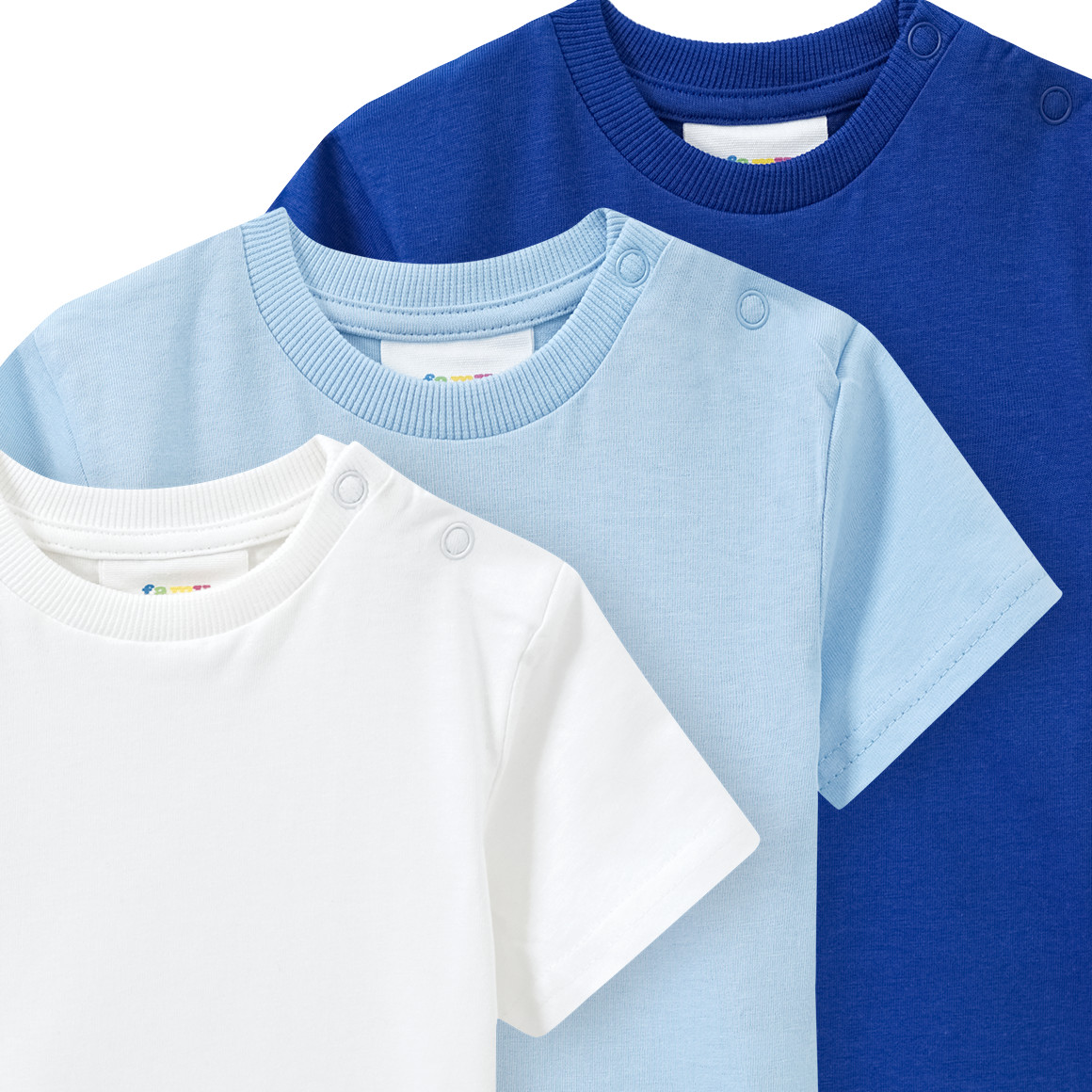 Famy 3 Baby T-Shirts unifarben hellblau / königsblau / weiss