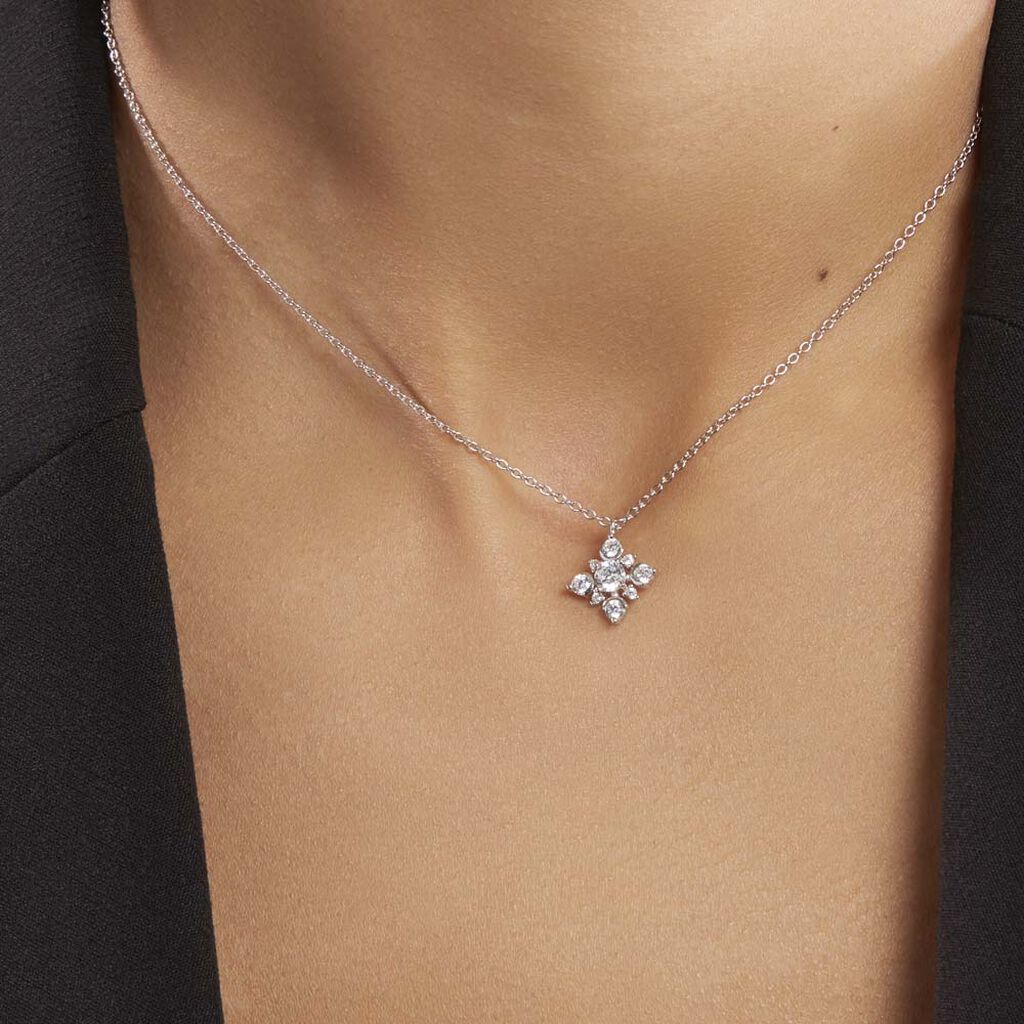 Collier Flocon Argent Blanc Oxyde De Zirconium