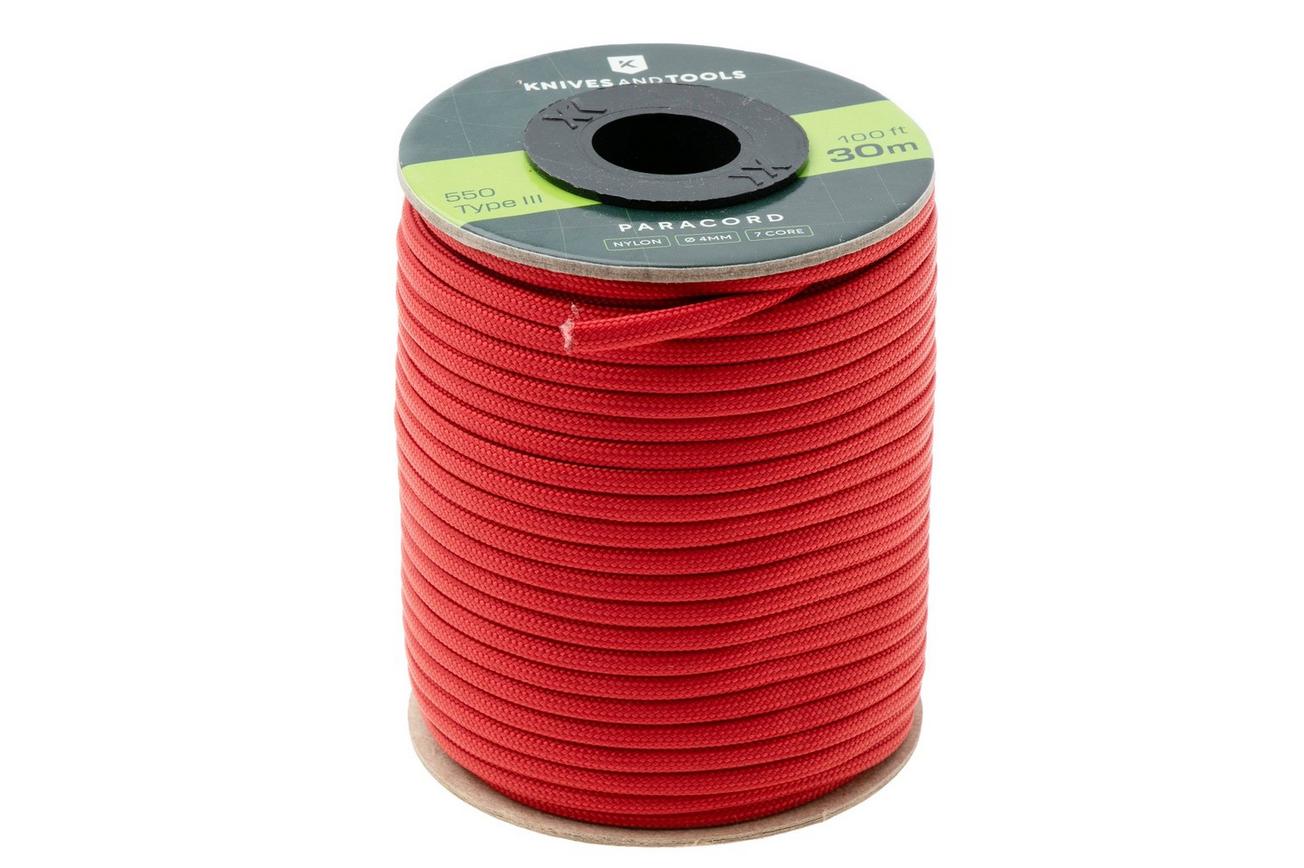 Knivesandtools 550 Paracord Type III, Cherry, 100ft (30 m)