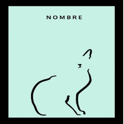 Ilustração da silhueta de um gato com moldura preta, cor menta.