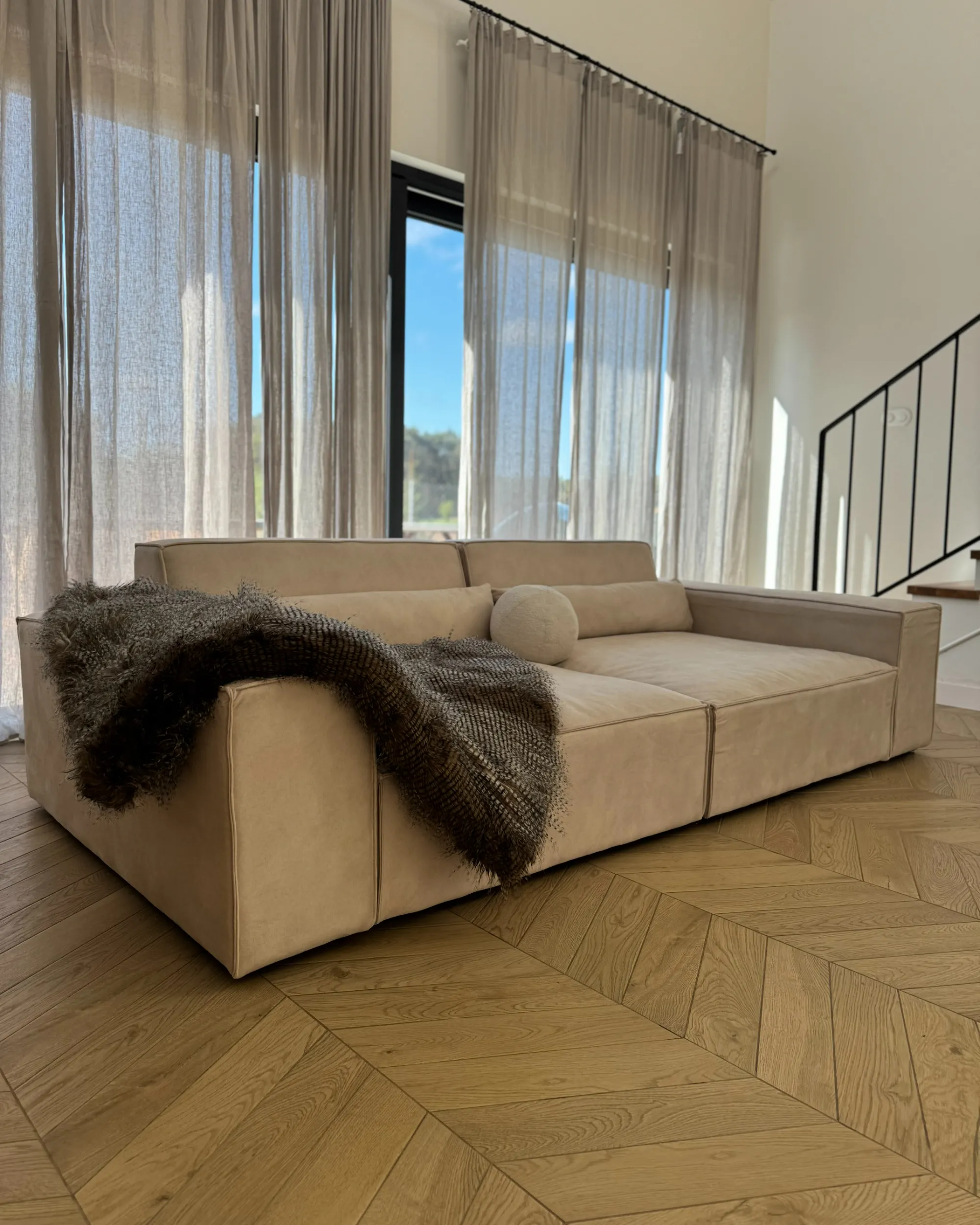 Modulaire bank 2-zits HELLNAR Fluweel Lichtbeige