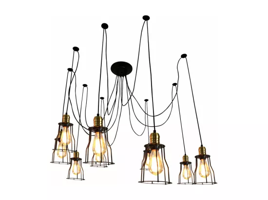 Suspension lampe suspendue lustre hauteur réglable en métal industriel noir abat-jour cage 9x 04_0004044