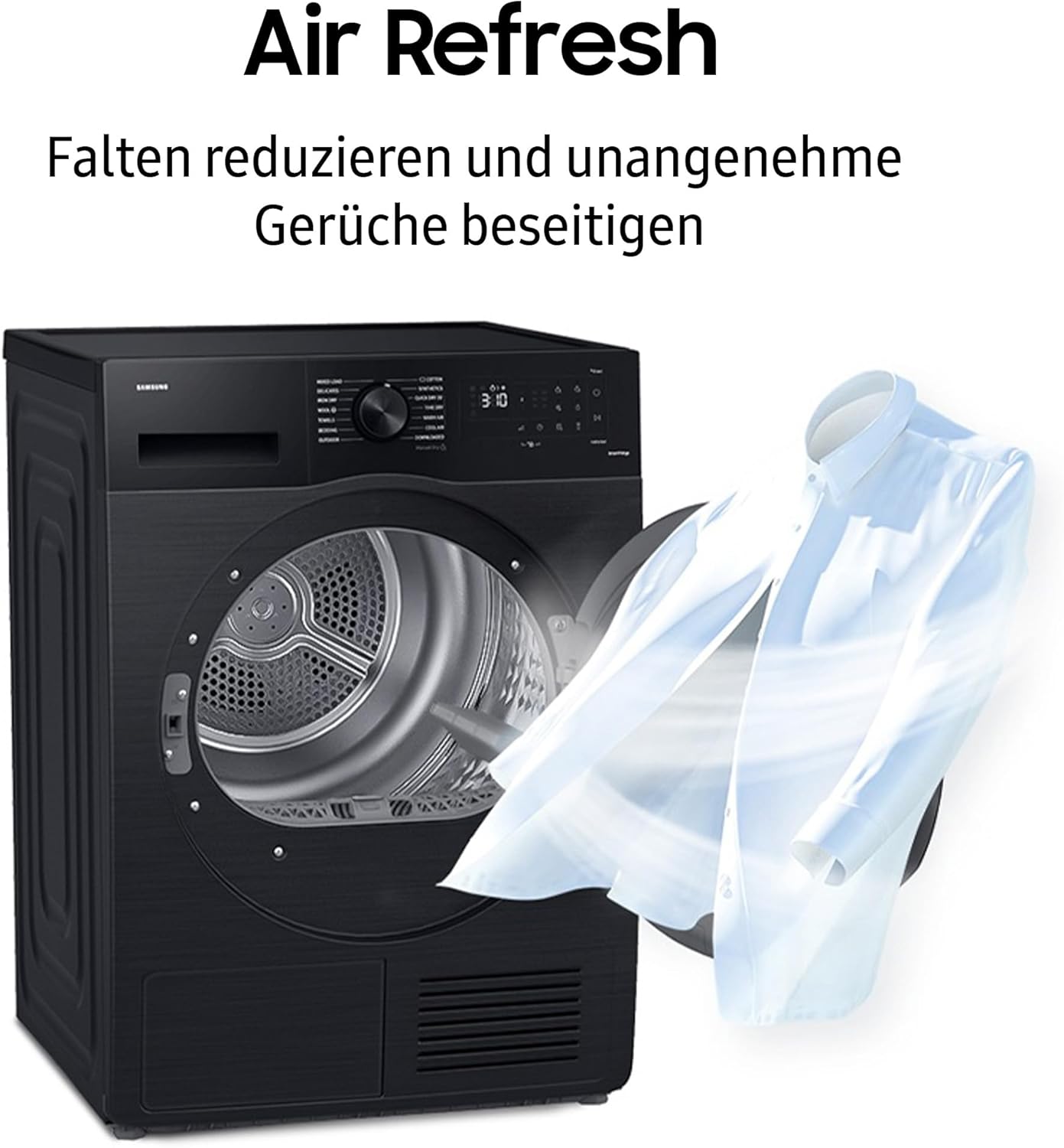 Samsung DV90DG52A0ABEG Wärmepumpentrockner, 9 kg, EEK: C, AI Wäschetrockner mit WiFi-SmartThings-App, LED-Display, Hygiene-Programm, Air Refresh, Knitterschutz, Schwarz
