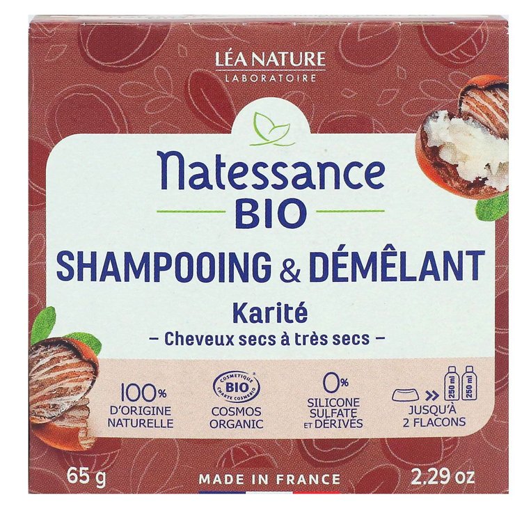 Shampooing et démêlant bio karité cheveux secs 65g