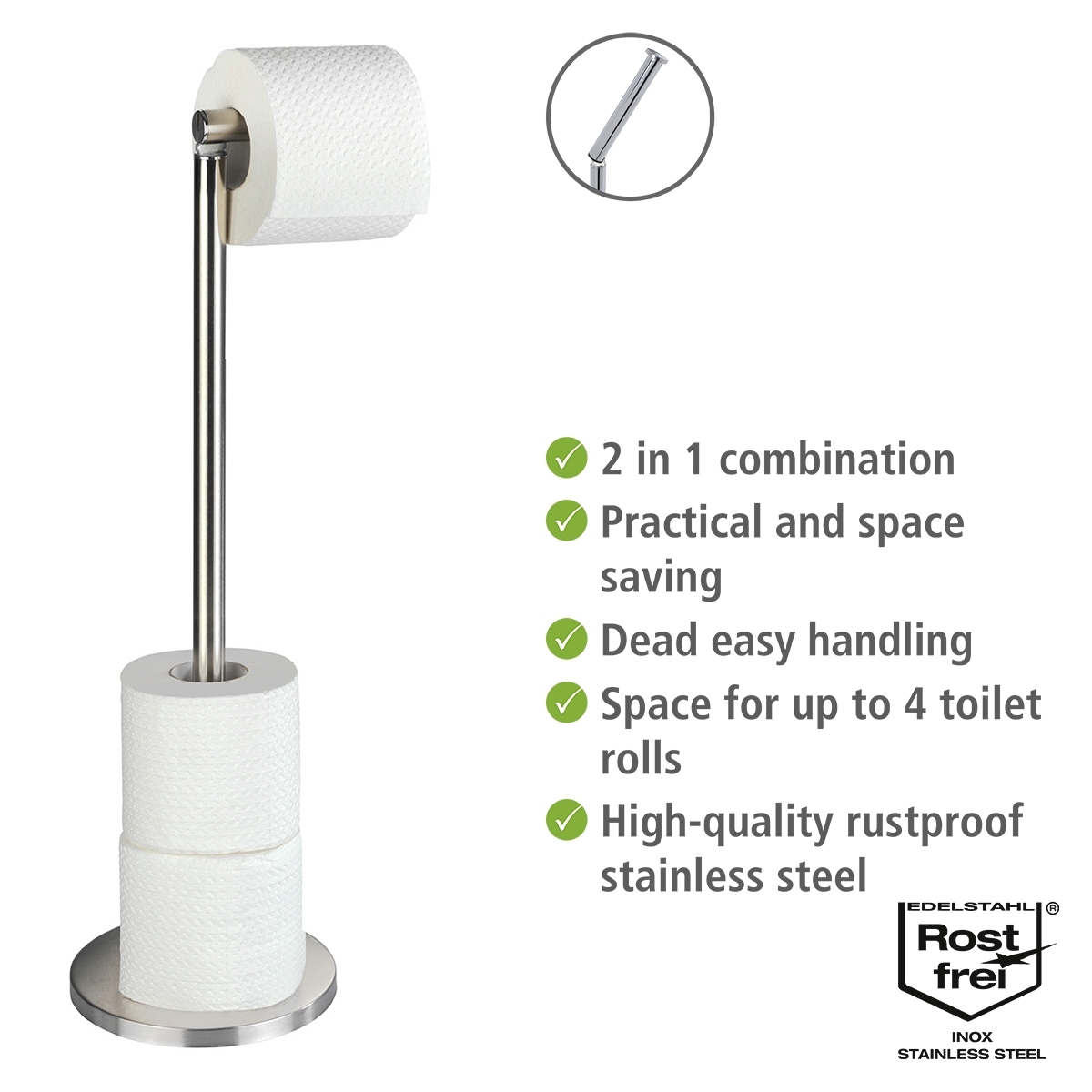 Wenko staande toiletrolhouder 2-in-1 RVS mat
