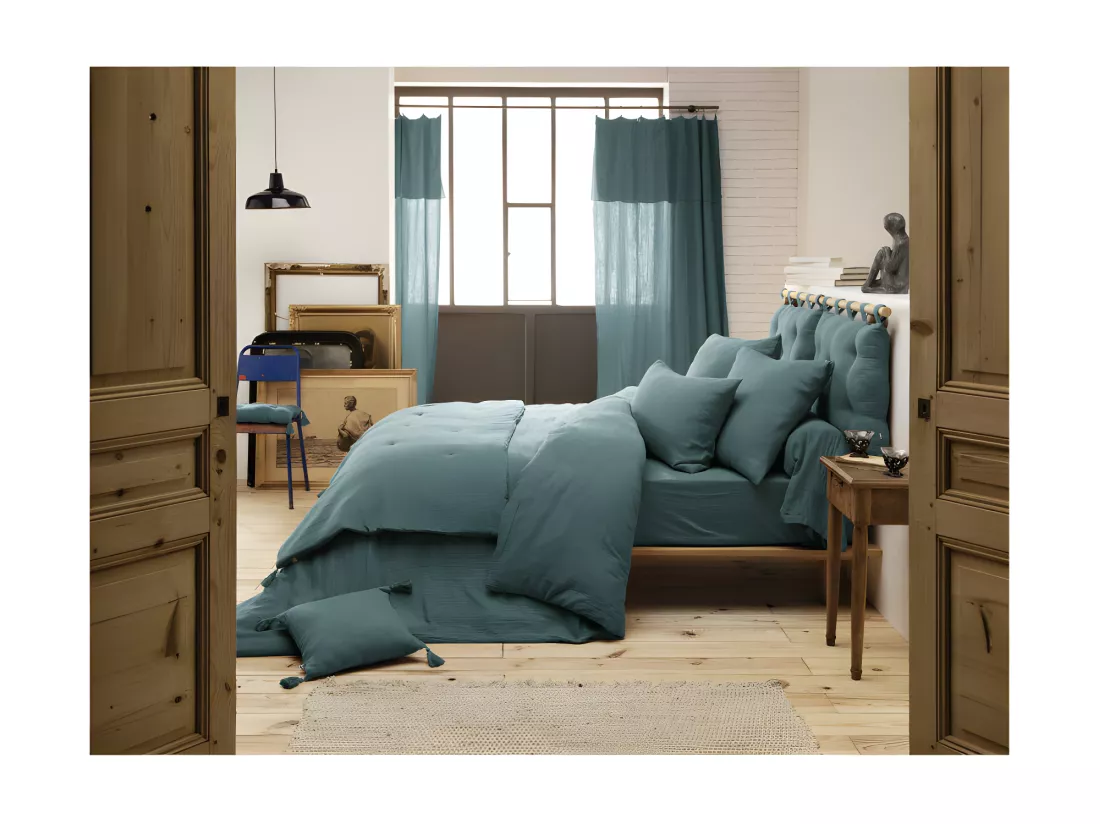 Housse de traversin L.185 cm double gaze de coton bleu canard - PEPA 3