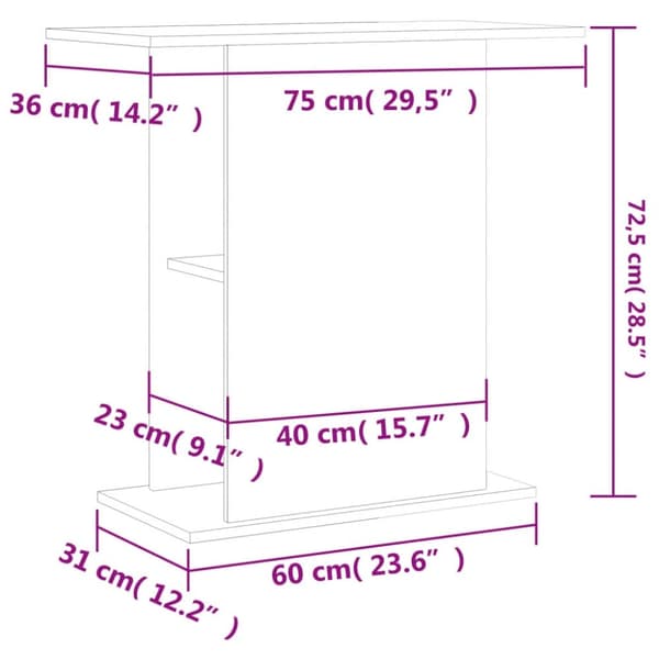 vidaXL Akvariumstativ grå sonoma 75x36x72,5 cm konstruert tre