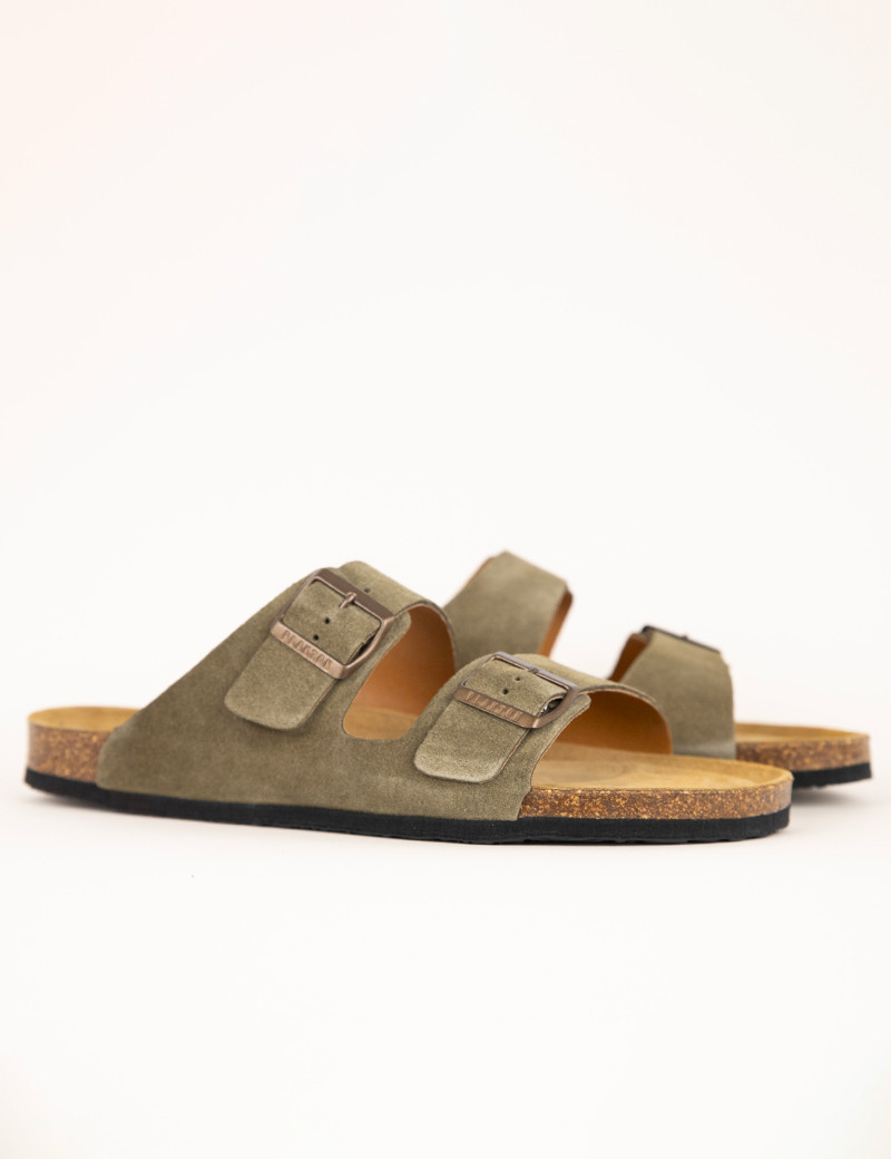 PLAKTON MULES HOMME DOUBLE BRIDE KAKI CLAIR