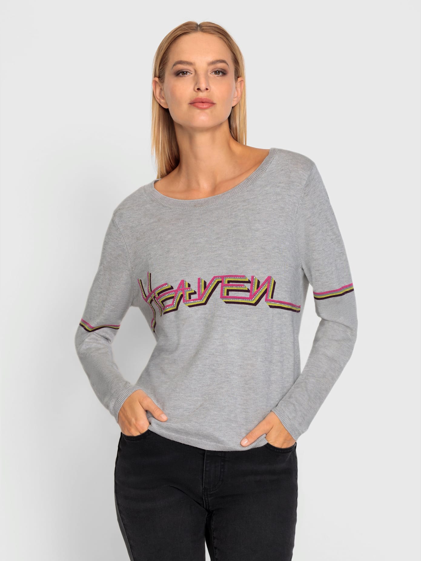 Pull inscription avec petites pierres brillantes fantaisie