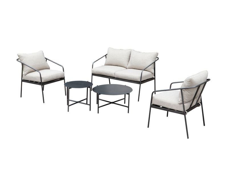 COCON Loungeset Origlio, Beige/Schwarz, 4 Sitzplätze Ein Zweiersofa, zwei Stühle und zwei Tische für Garten, Terrasse oder Balkon