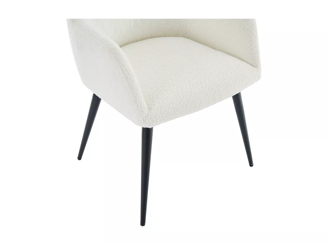 Lot de 2 chaises avec accoudoirs en tissu bouclette et métal noir - Blanc - HEKA
