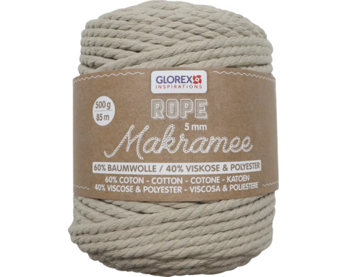 Macramé gedraaide wol, taupe, 5 mm, 500 g