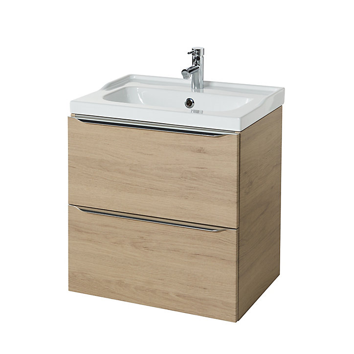 Meuble sous vasque à suspendre GoodHome Imandra bois chêne 60 cm + plan vasque Lana