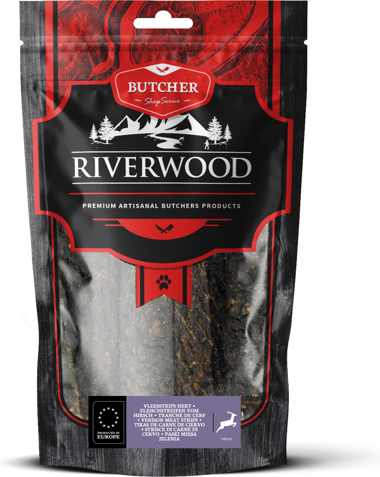 Riverwood natuurlijke snack Butcher vleesstrip hert 150 gram