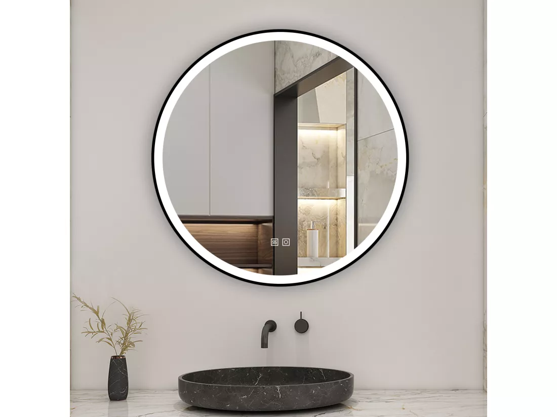 AICA Miroir lumineux 60cm rond, 3 couleurs + anti-buée + dimmable + mémoire, miroir salle de bain