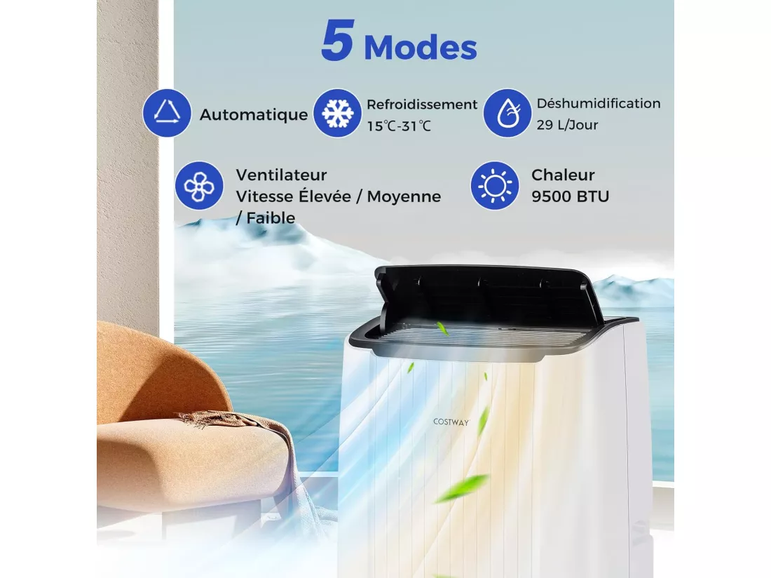 Climatiseur Mobile Silencieux 6 EN 1, Refroidissement, Chauffage, Ventilateur, Déshumidificateur,Mode Nuit,Climatisation Rapide (Clim Pro|12000BTU)