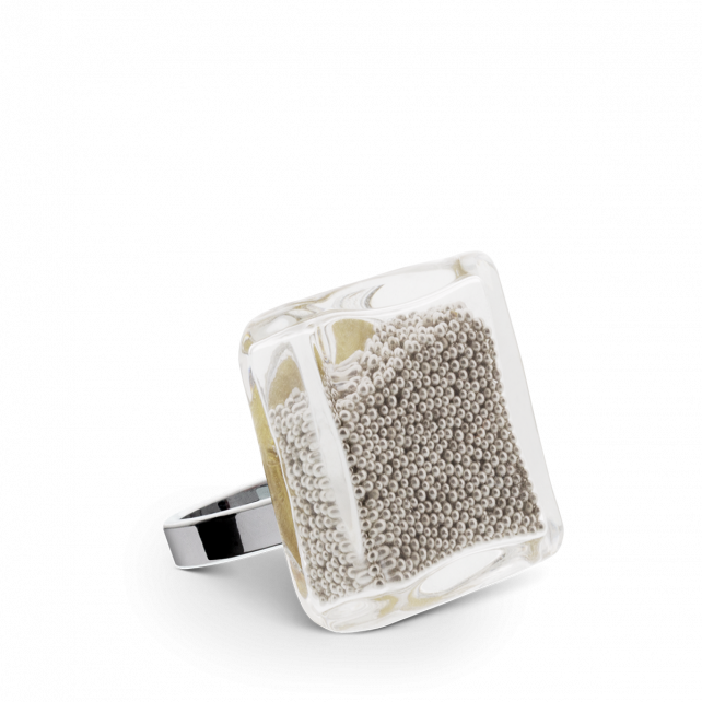 Bague en verre soufflée - Carré Mini Billes