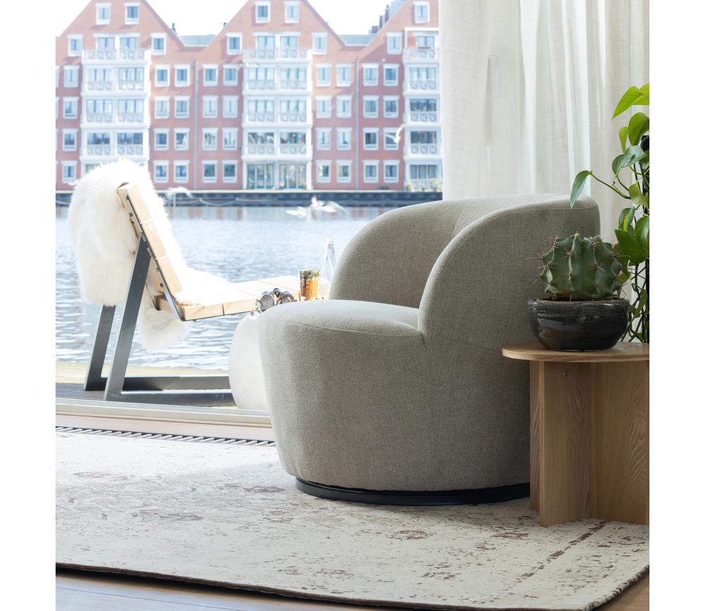 WOOOD Serra Draaifauteuil - Polyester - Zand - 75x70x69