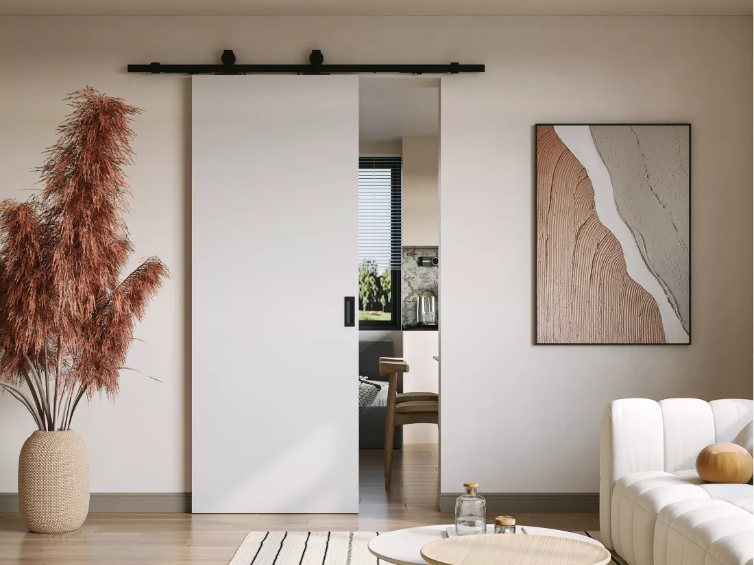 Porte coulissante avec système en applique - H205 x L83 cm - MDF + PVC Blanc - VARIN II