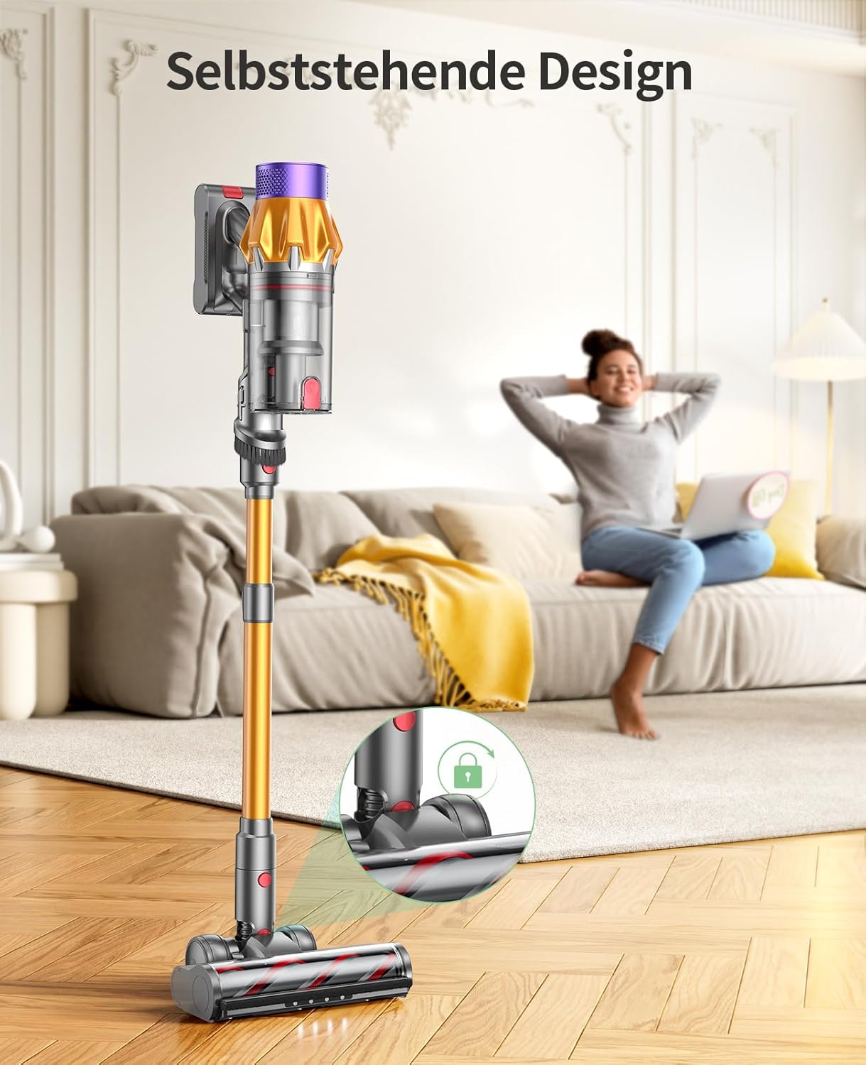 SunSare Akku Staubsauger 600W/50000Pa/65Min, Staubsauger Kabellos mit Smart Display und Ladestation, Leichter Antiverwicklung Akkusauger, Super Leise akkustaubsauger für Hartböden Teppiche Tierhaare