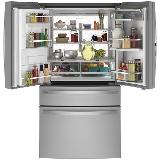 Refrigerador GE Profile de 27,9 pés cúbicos com portas francesas, máquina de gelo e porta dupla (aço inoxidável resistente a impressões digitais) ENERGY STAR