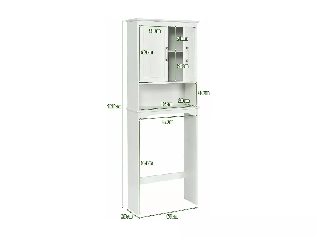 Meuble wc dessus de toilettes avec 3 étagères pour rangement blanc moderne 63 x 23 x 168 cm blanc
