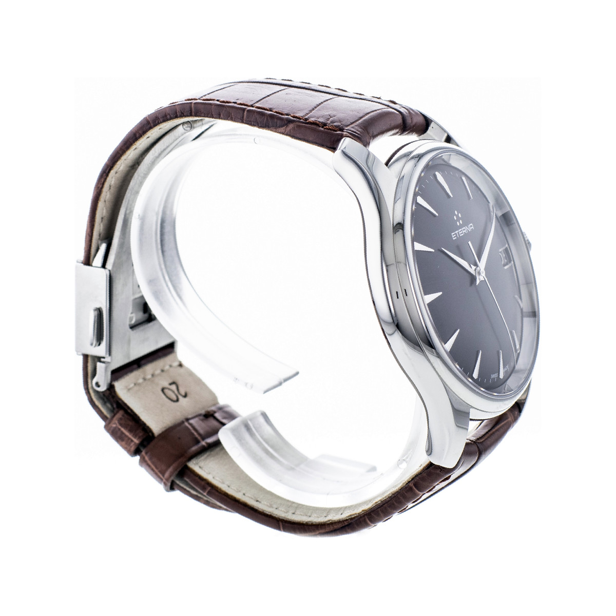 Montre d'occasion Eterna Vaughan homme automatique acier bracelet cuir marron