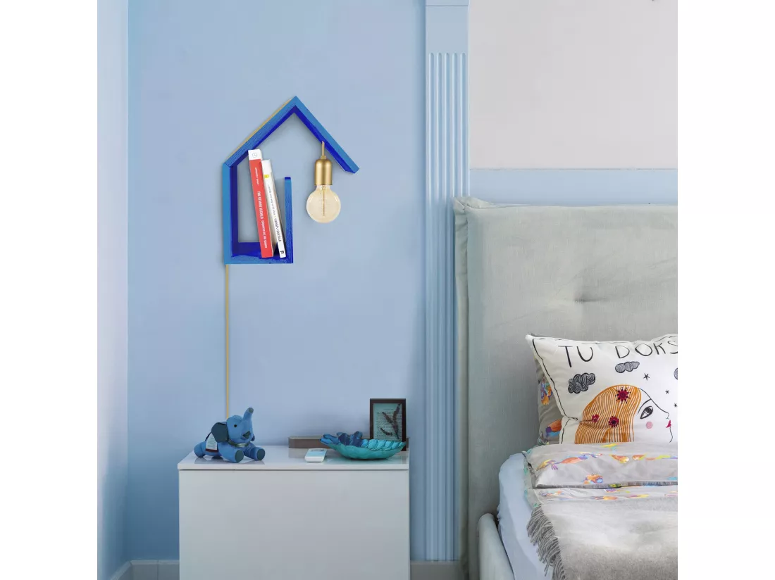 Applique bois bleu, droite 29cm.