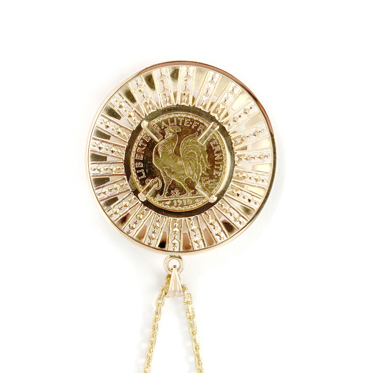Collier or 750 jaune pendentif piece république française