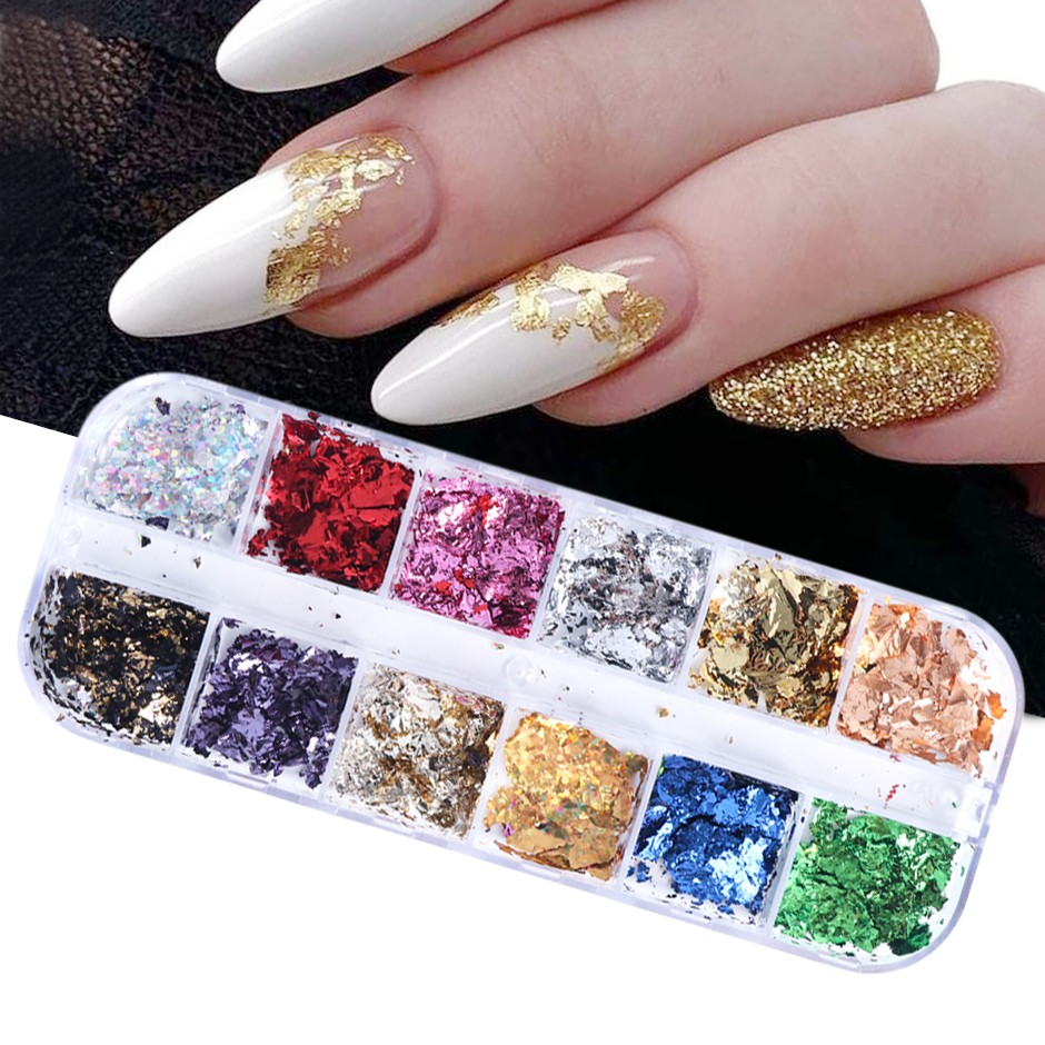(12-tlg. Set) Nail Art Gel Nägel UV Glitzer Pulver für die Maniküre - Style 2