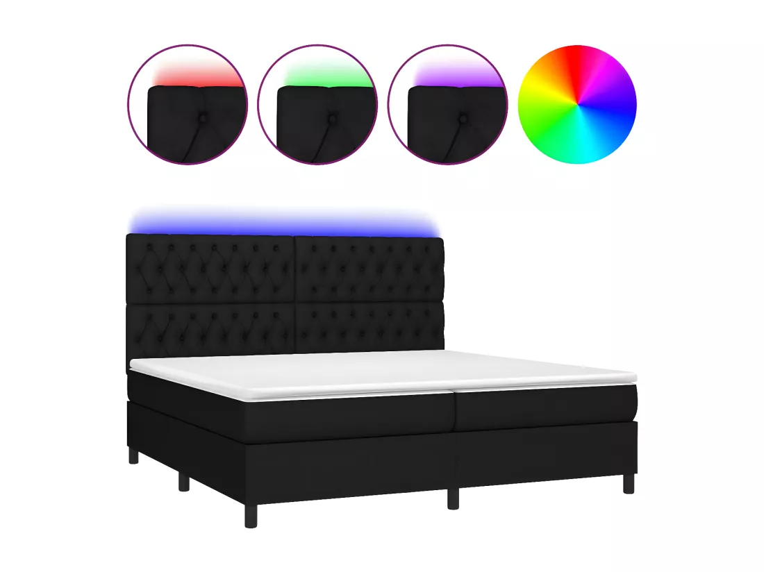 Sommier tapissier et matelas et LED Noir 200x200 cm Tissu