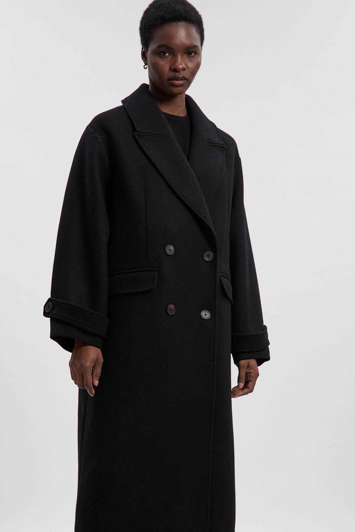 KarenMillen Manteau Mi-Long Oversize en Laine à Double Boutonnage Ajusté