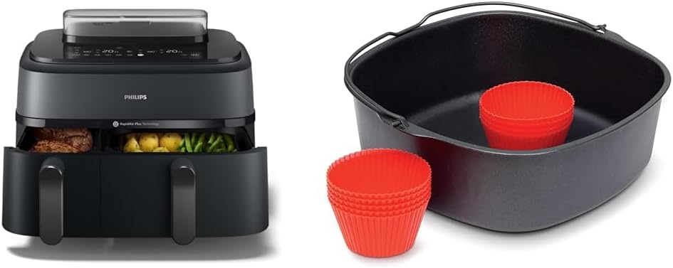 Philips Steam Airfryer 5000 Series Dual Basket 9L + Backform & 9 Muffinformen