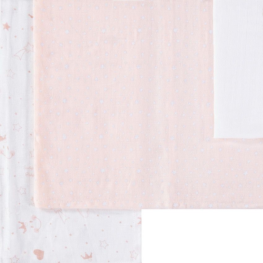 Set de 3 langes en tétra motif Smiley Girl - Rose